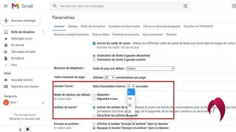 Annulez l’envoie d’un email