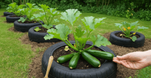 plantes dans des pneus