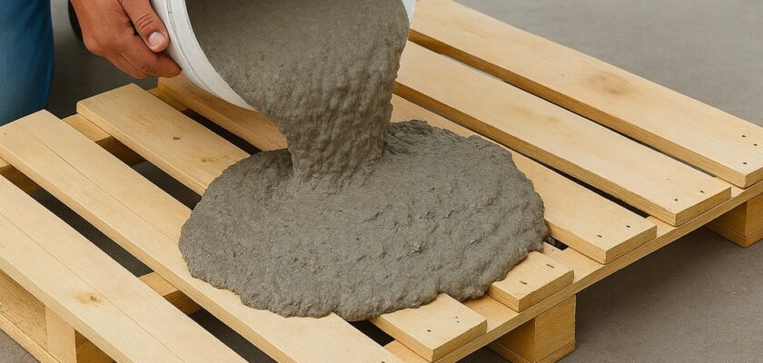 ciment sur des palettes en bois