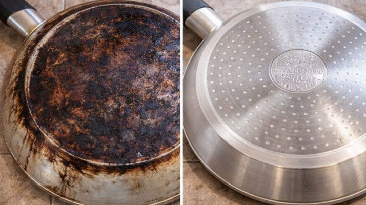 le fond brûlé d’une poêle