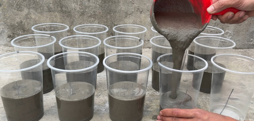 Versez du ciment dans un gobelet en plastique