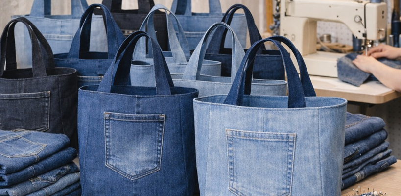Sac fait maison à partir de jeans recyclés