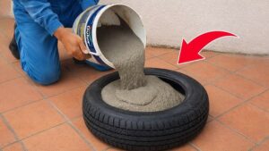 Il remplit un vieux pneu avec du ciment…