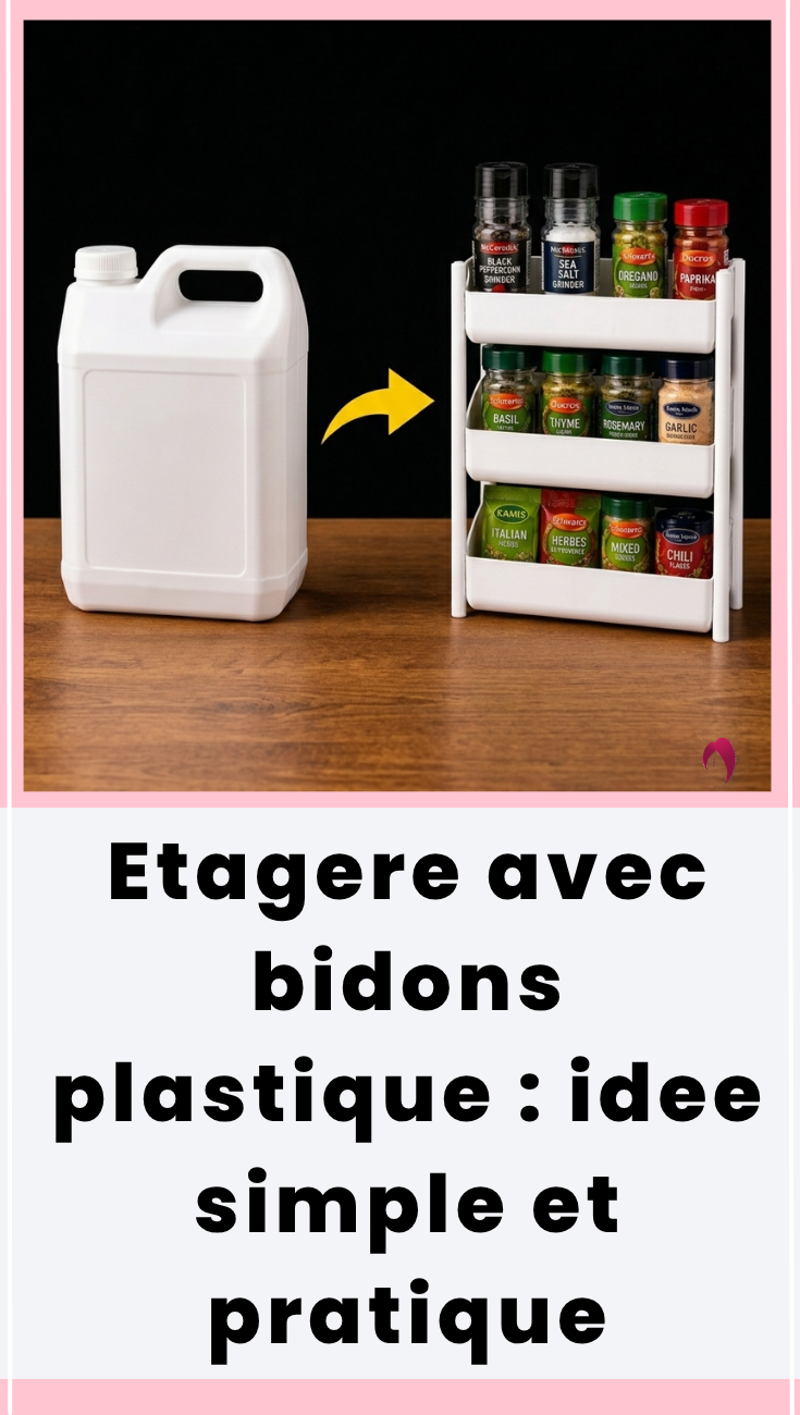 Etagere avec bidons plastique : idee simple et pratique