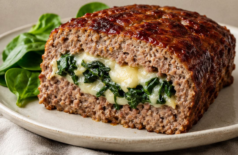Pain de viande farci au fromage et aux épinards