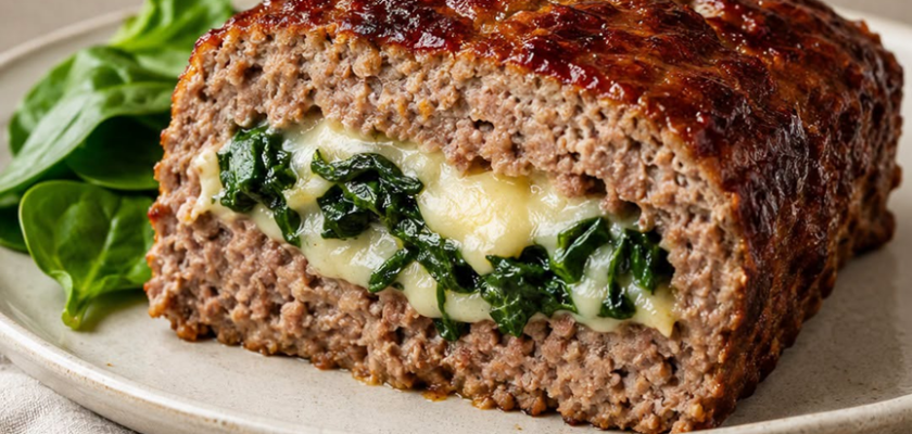 Pain de viande farci au fromage et aux épinards