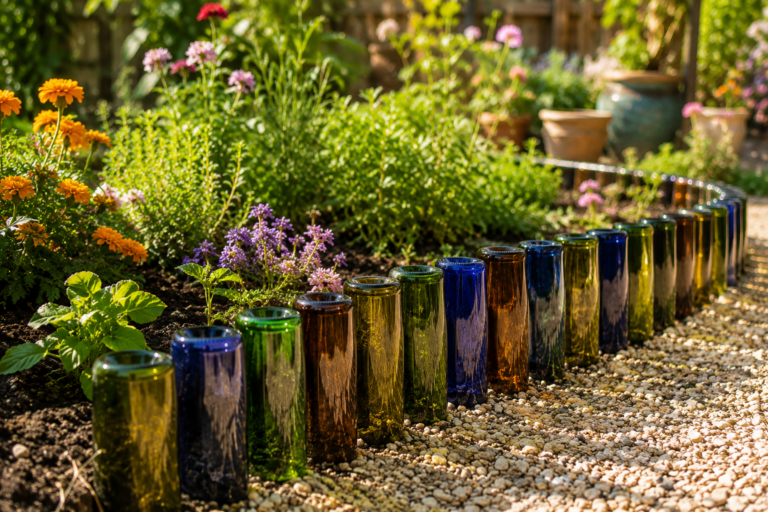 embellir votre jardin avec bouteilles en verre