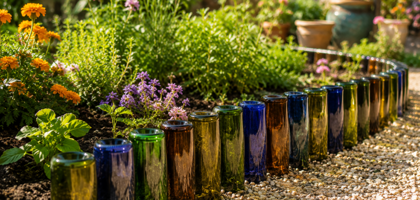 embellir votre jardin avec bouteilles en verre