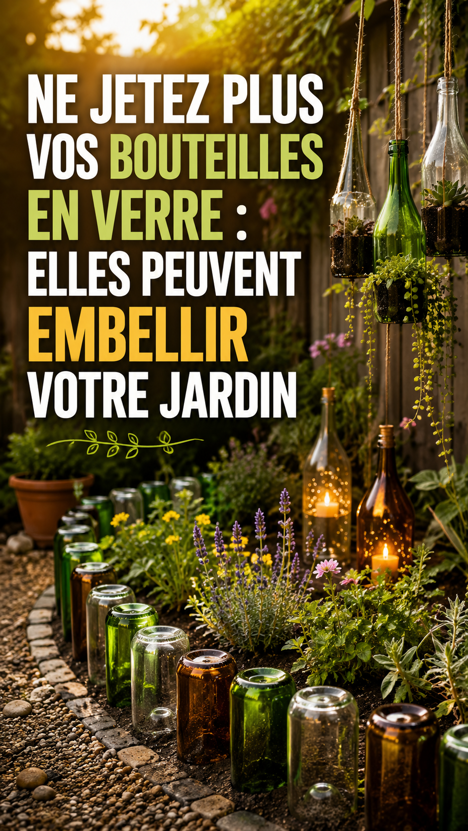 embellir votre jardin avec  bouteilles en verre