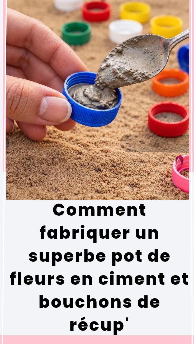 pot de fleurs ciment et bouchons plastique