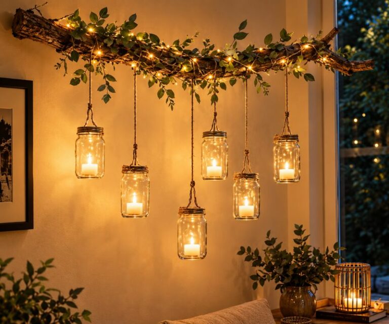 DIY suspension lumineuse branche bocaux