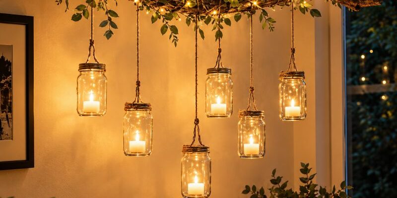 DIY suspension lumineuse branche bocaux