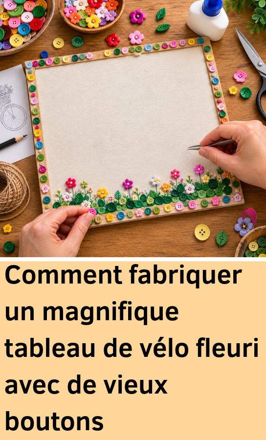 DIY tableau vélo fleuri boutons
