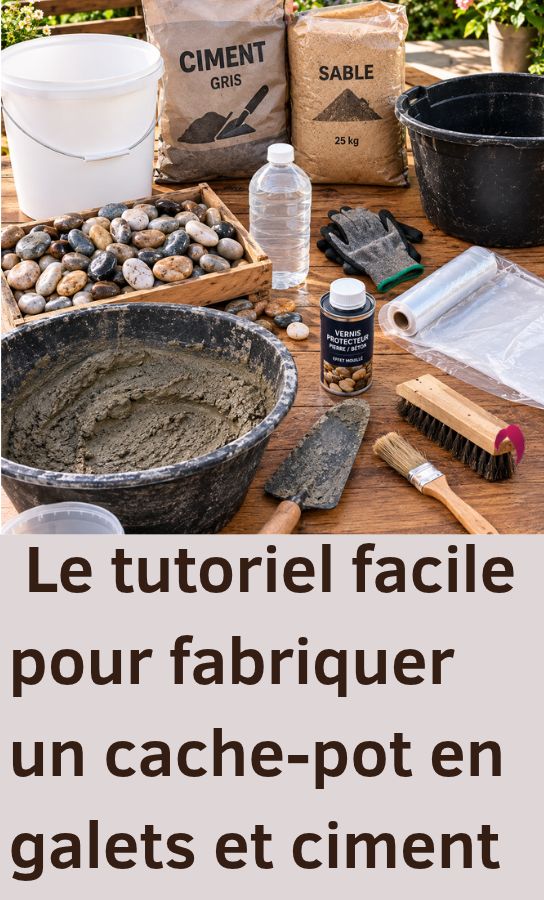 cache-pot en galets et ciment