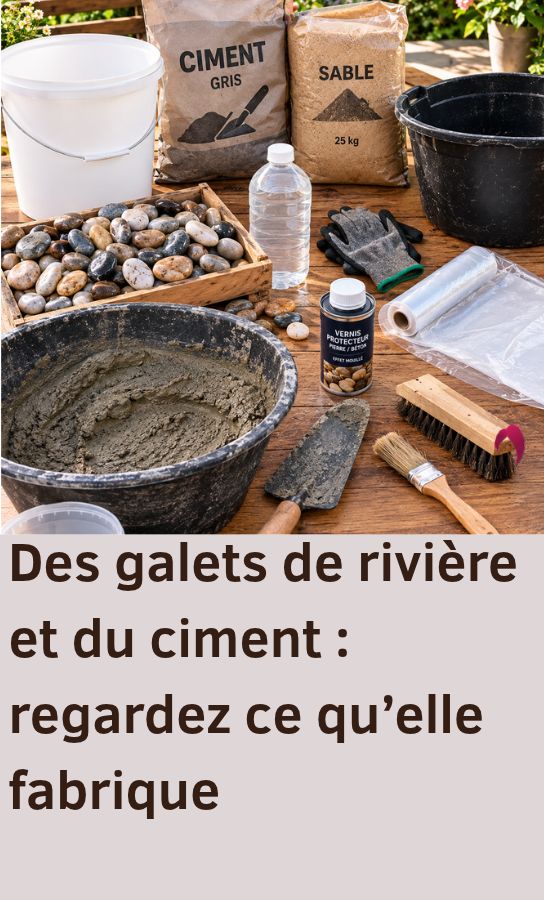 cache-pot en galets et ciment