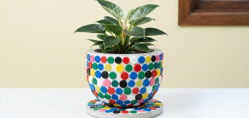 diy pot fleurs ciment bouchons
