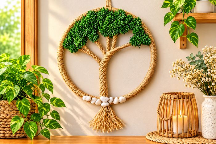 Comment créer une décoration murale en jute avec un cerceau ?