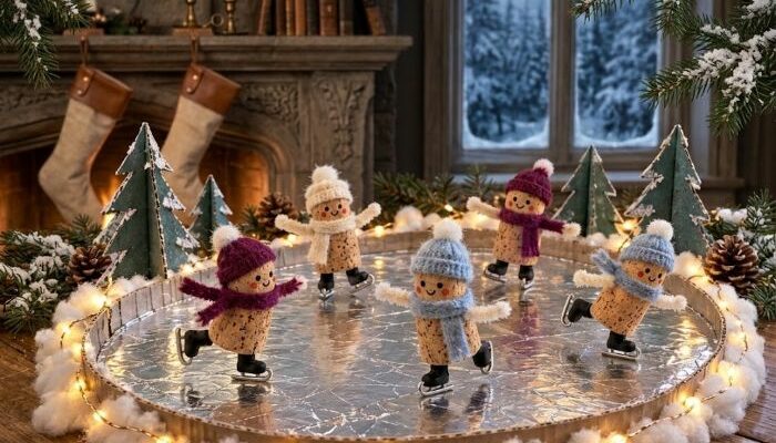 Décor Hivernal Miniature : Piste De Patinage En Bouchons
