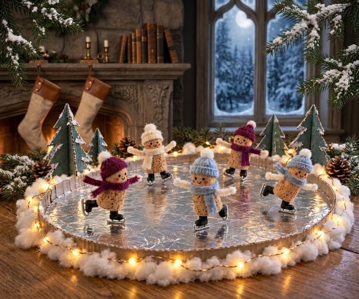 Décor Hivernal Miniature : Piste De Patinage En Bouchons