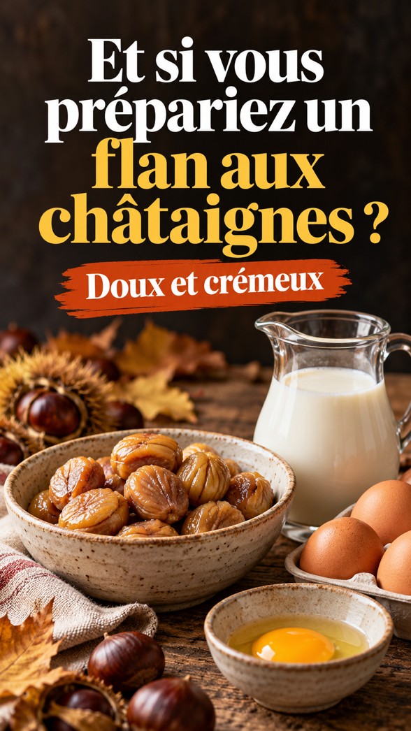 Châtaignes cuites, lait et œufs pour préparer un flan maison