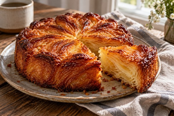 Kouign-amann doré à la croûte caramélisée et au cœur feuilleté