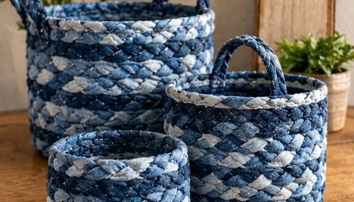 Panier en Jean Recyclé Fait Main