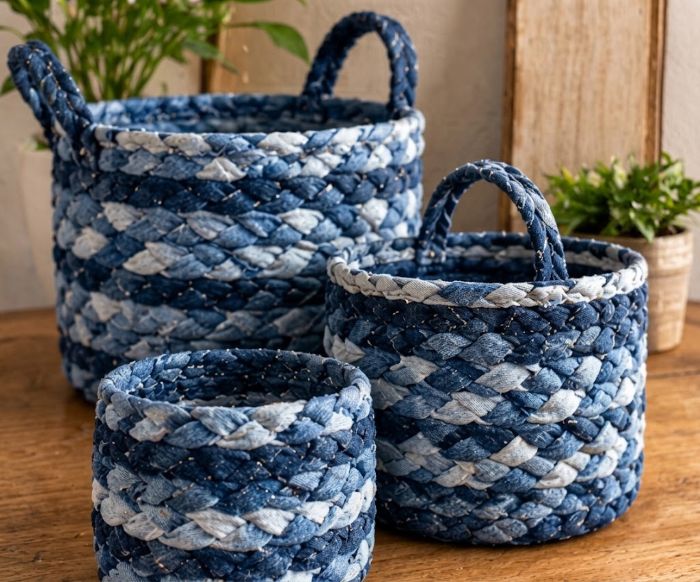 Panier en Jean Recyclé Fait Main