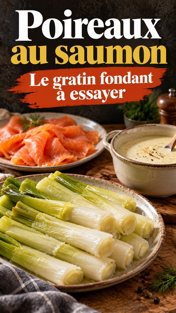Poireaux, saumon fumé et béchamel avant la préparation du gratin