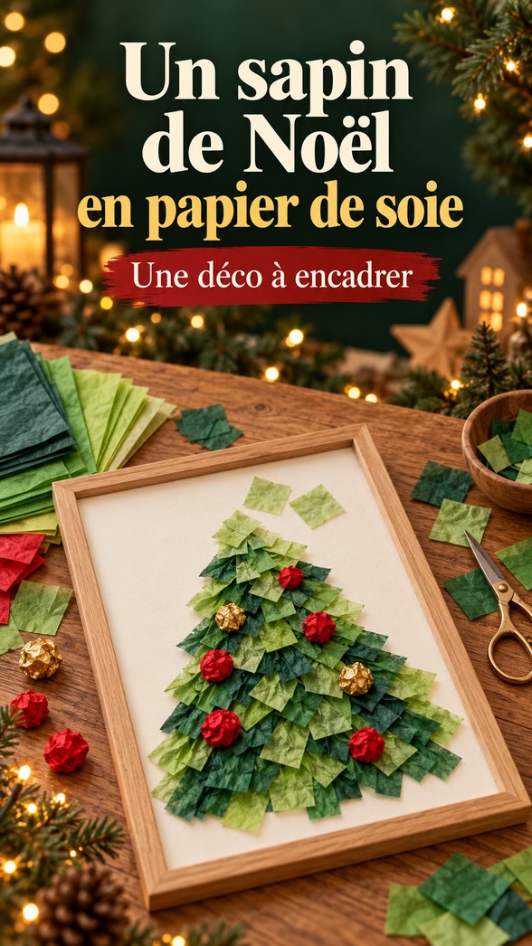 Un sapin de Noël en papier de soie, une décoration à encadrer