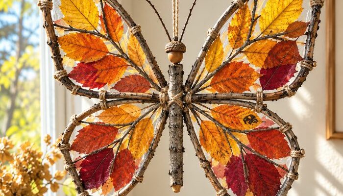 D'un papillon suspendu d'automne en brindilles