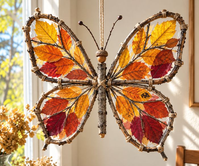 D'un papillon suspendu d'automne en brindilles